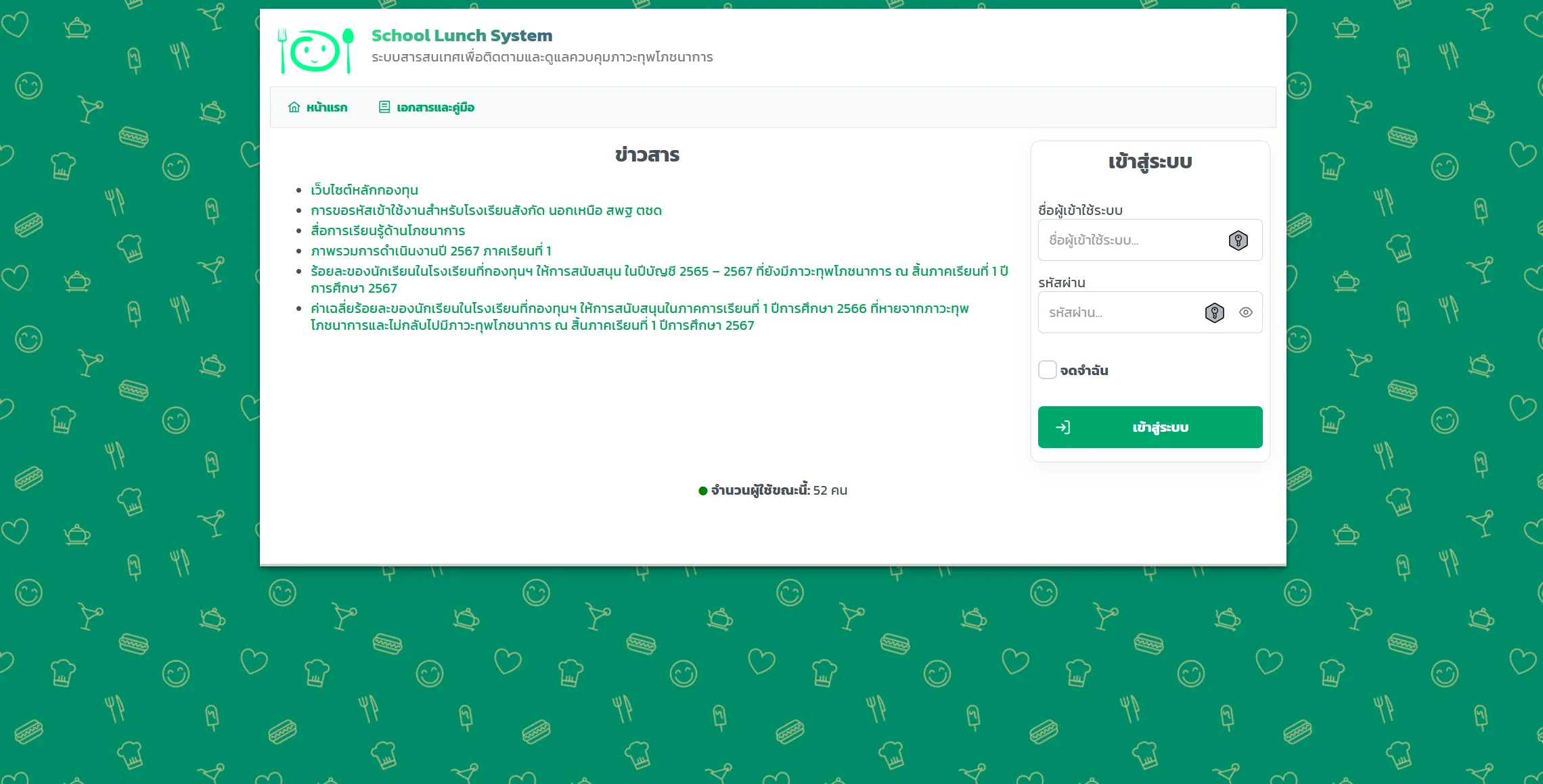 ระบบสารสนเทศเพื่อติดตามและดูแลควบคุมภาวะทุพโภชนาการ (SLS | School Lunch System) ภาพที่ 1